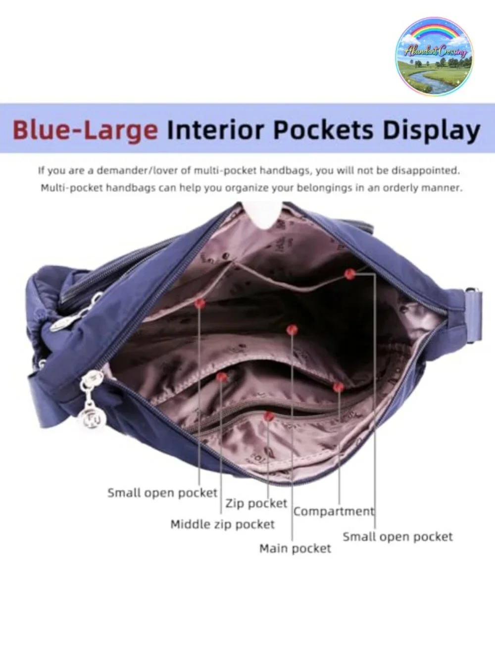 Lightweight Nylon Satchel Handbag Crossbody Tote with Multiple Pockets